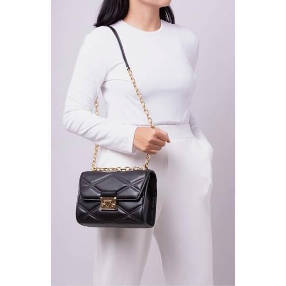 NWT MICHAEL KORS Serena Small Quilted Crossbody Bag (Black) - Picture 4 of 6